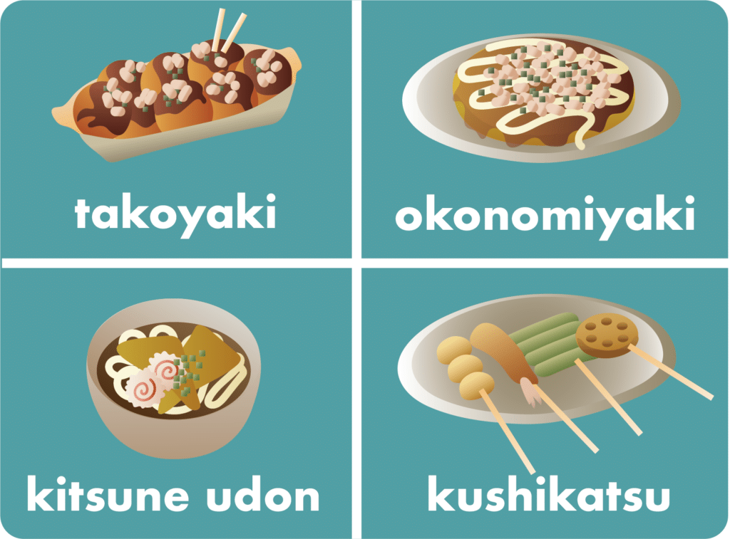 Popular Osaka foods.