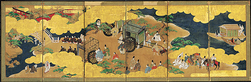A visit to Sumiyoshi Grand Shrine in a picture scroll of 'The Tale of Genji'.